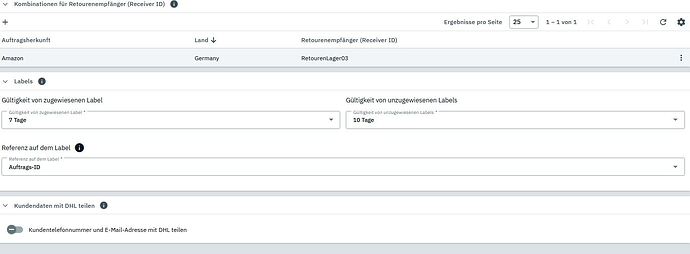 DHL Retour Grundeinstellung